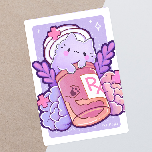 Pill Bottle Cat Postcard Print