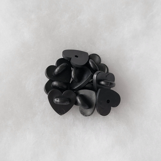 Black Heart Rubber Pin Backs / Clutches