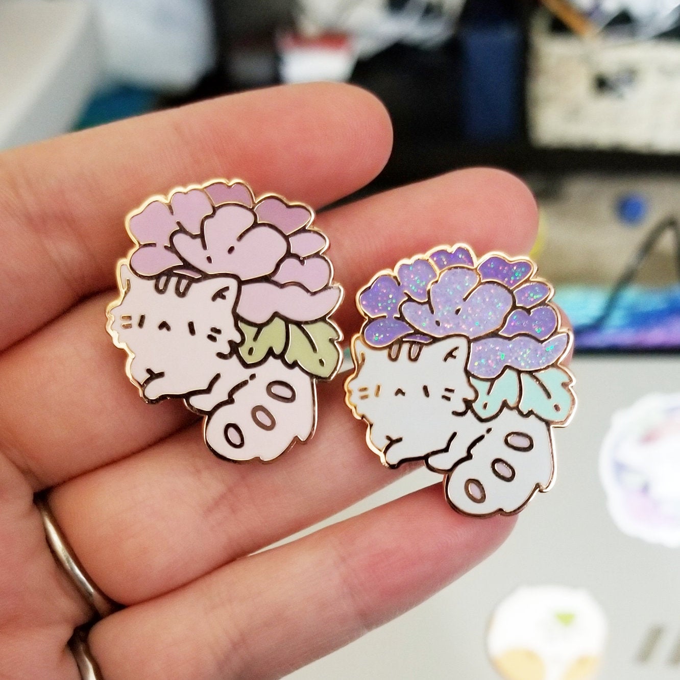 Purple Kitty Planter Pin