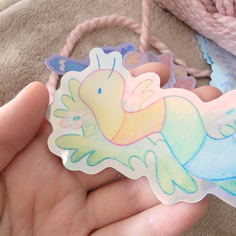 Rainbow Worm Inch Holo Sticker