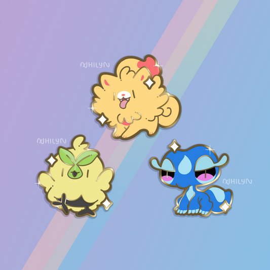 Gen 10 Starter Pins - Browt Pombon Gecqua ~ Mini mon series (PREORDER ~ Will ship by June 2026)