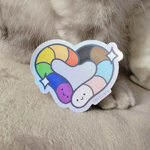 Heart Pride Worm Matte Holo Sticker