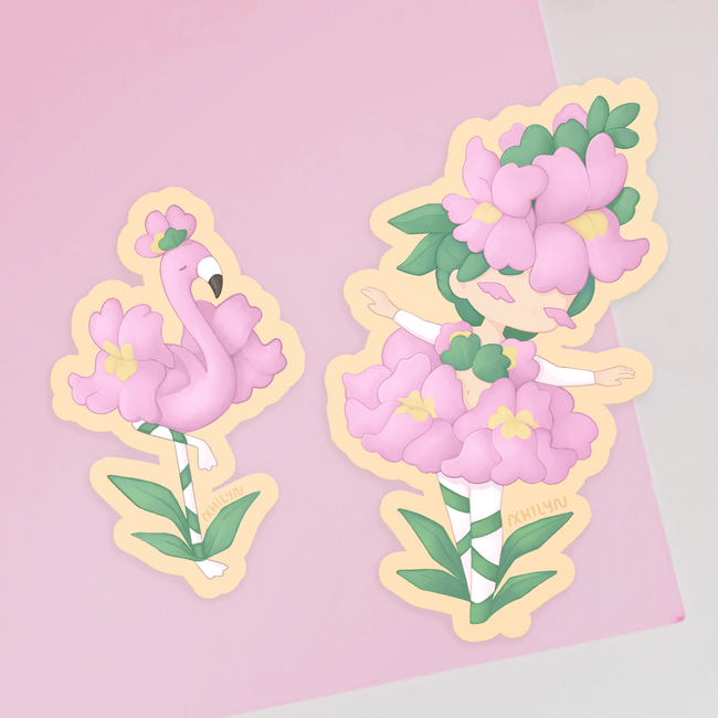 Snapdragon & Baby Flamingo Stickers ~ Last chance