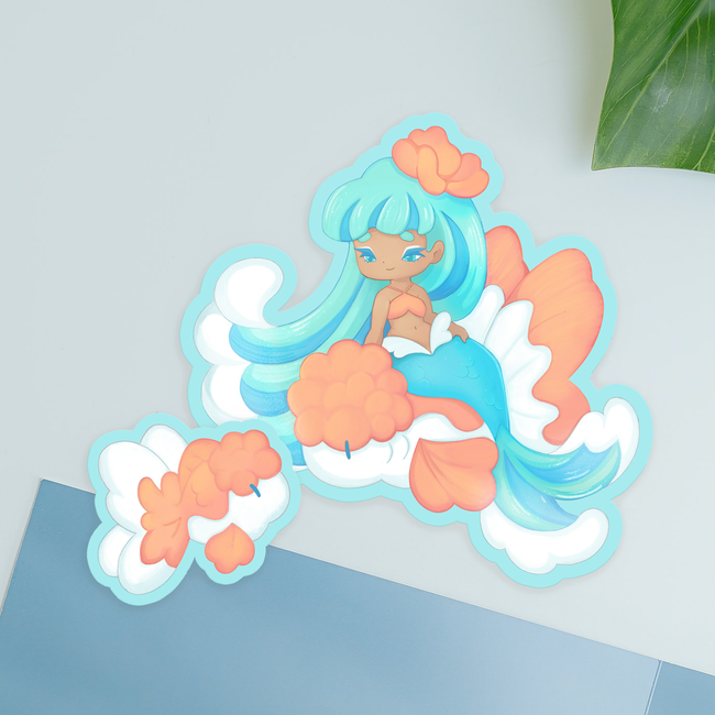 Wave Rider Mermaid & Baby Goldfish Stickers